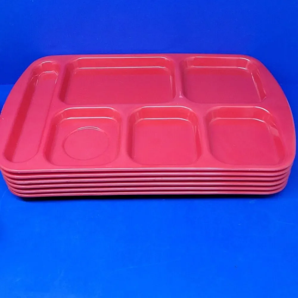 G.E.T. Enterprises TR-151 6 Compartment Cafeteria Trays Red Bundle of 6